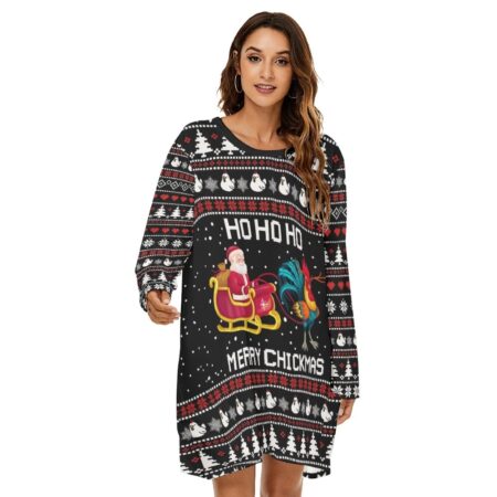 Santa Riding Chicken Women Christmas Dress Black