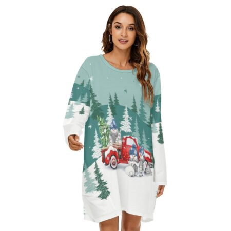 Snowman Women Christmas Dress With Red Truck