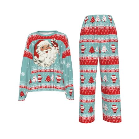 Womens Santa Christmas Pajamas Blue Red