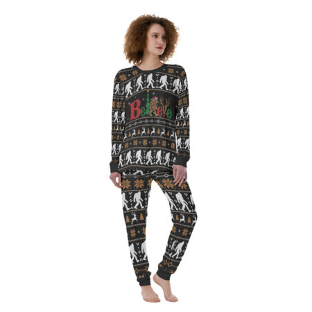 Believe Bigfoot Christmas Women Pajamas Black