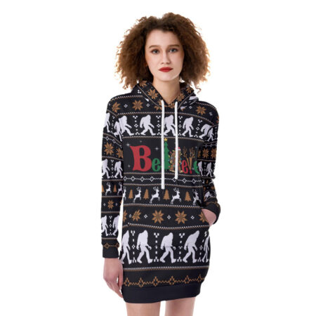 Believe Bigfoot Women Christmas Hoodie Black