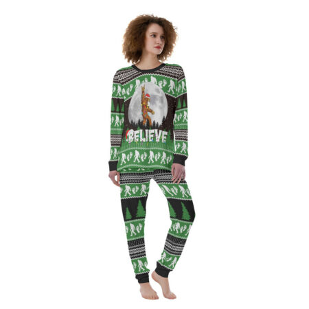 Believe Bigfoot Women Christmas Sleepwear Green Black