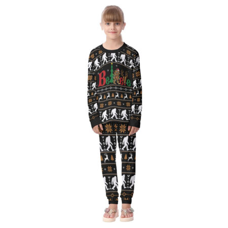 Bigfoot Christmas Pajamas Set For Kid Black