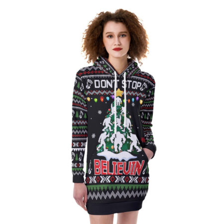 Bigfoot Christmas Tree Women Long Hoodie