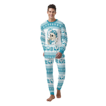 Chill Skeleton Men Christmas Pajamas Blue