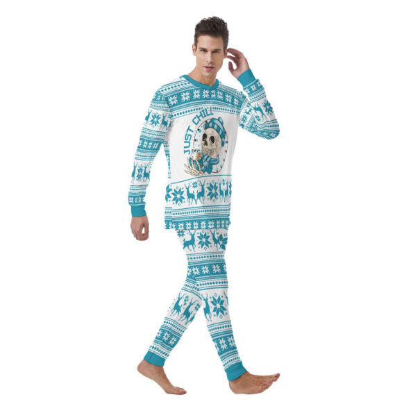 Chill Skeleton Men Christmas Pajamas Blue