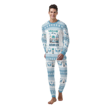 Chillin Gnome Men Christmas Pajamas Set Blue