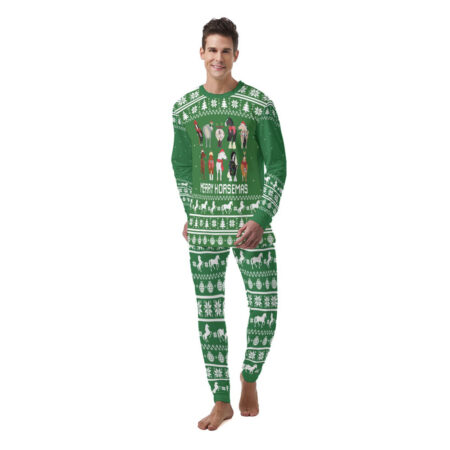 Christmas Horse Lovers Men Pajamas Set Green