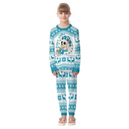 Just Chill Skeleton Christmas Pajamas For Kid Blue