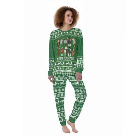 Merry Horsemas Matching Women Pajamas Set Green